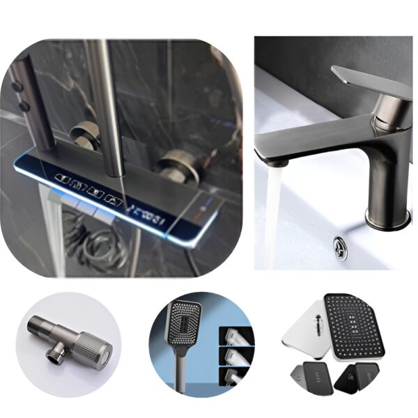 Chines Piano Shower Set Grey LED &  Temperature  � �  meter Bath set in piano style  Without any electricity ⚡
