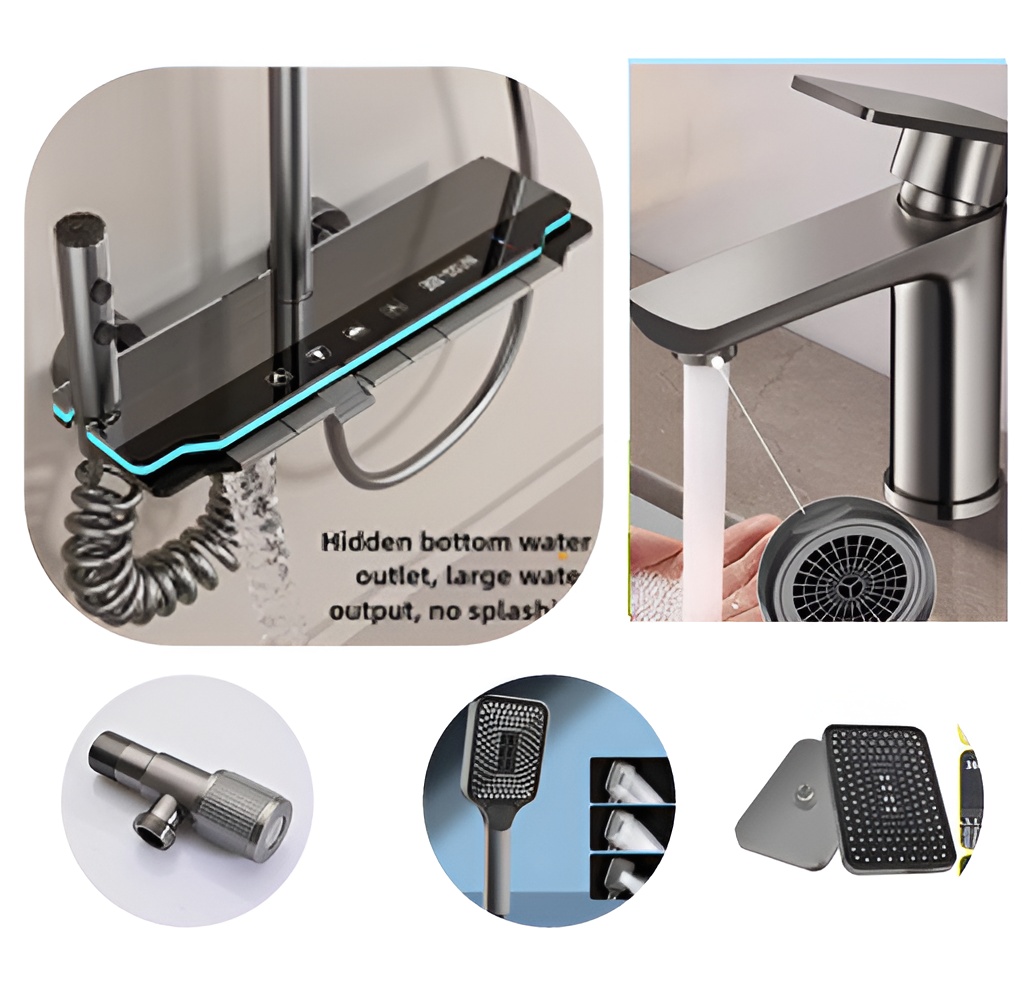 2025-09-11_172859-Picsart-AiImageEnhancer Piano Shower Set Grey cross lights & Temperature 🌡 Meter Bath set in piano style Without any electricity � � ⚡ - Image 1